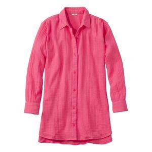 NWT LL Bean‎ Womens Cloud Gauze Cover Up Midi Shirt Dress Pink Size Medium